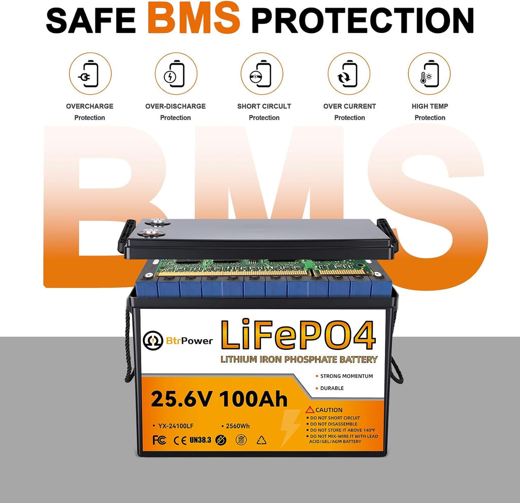 2 Pack 24V 100Ah LiFePO4 Battery, Built-in 100A BMS,2560Wh Lithium Battery,4000-15000 Deep Cycles & 10-Year Lifetime, Perfect for Marine, RV, Marine, Trolling Motor, Solar Off-Grid System