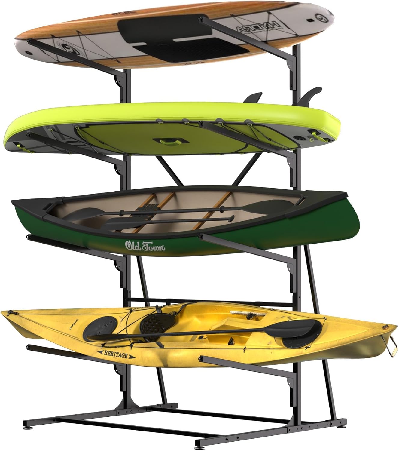 Takywep 4 Layers Kayak Storage Rack, Heavy Duty Metal Freestanding Outdoor Storage Rack for Canoe, Surfboard, Paddleboard and Skis Stand, Adjustable Hanger Kayak Rack for Garage, Easy to Assemble