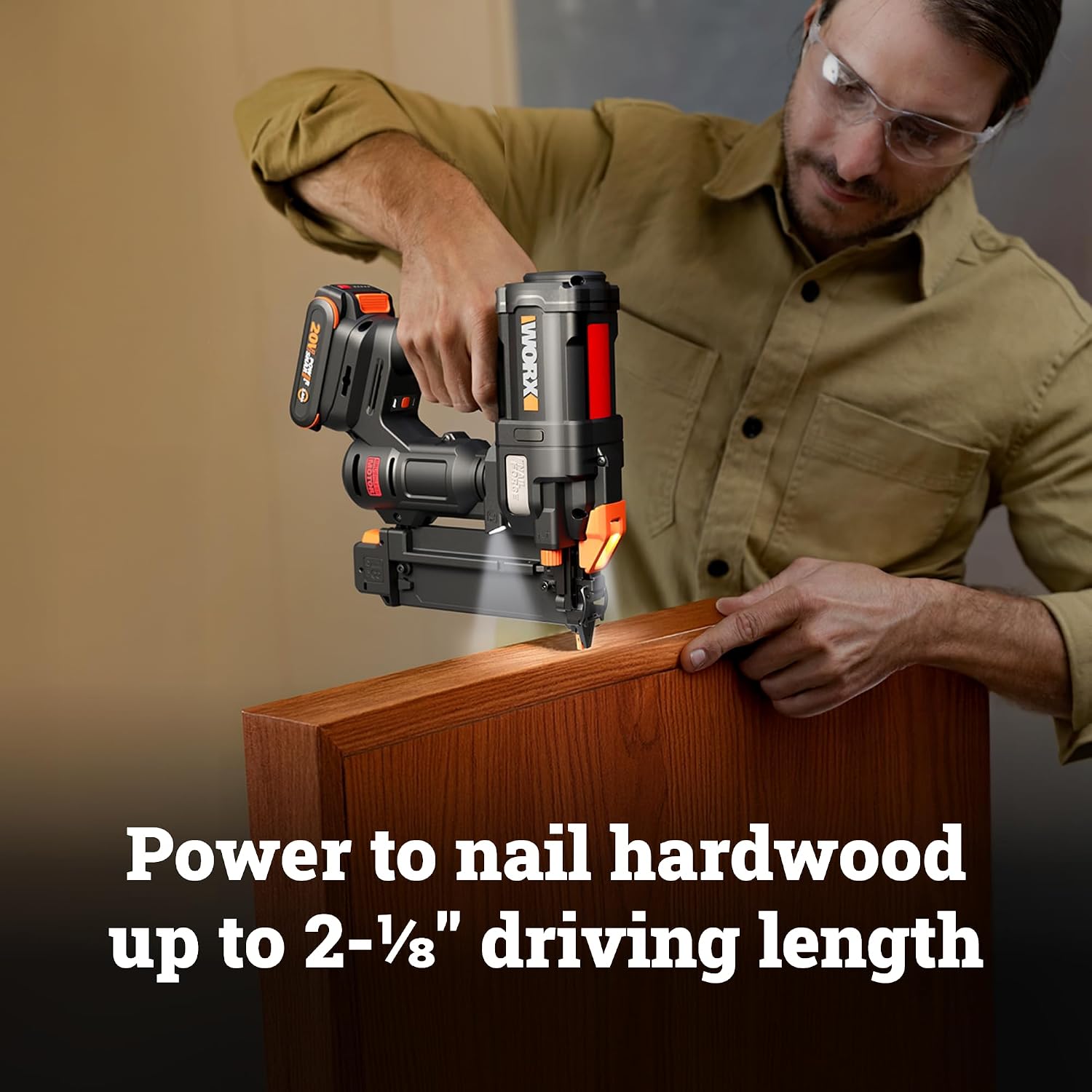 WORX Brad Nailer Cordless, 20V 18 ga Brushless Nail Gun Cordless, High Driving Power, Up to 2-⅛' into Hardwood, Narrow Nose, 3 LEDs, 3000 Nails & 20V 2.0 Ah Battery and Charger Included, PowerShare
