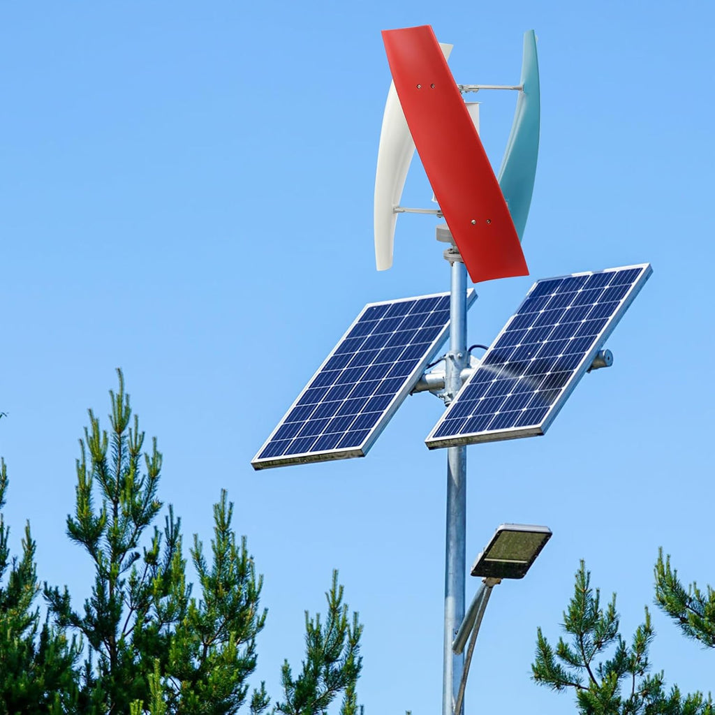 Vertical Wind Turbine Generator 100W 24V Quiet Outdoor Power with Auxiliary Wind Wheel for Home Cabin Boat Solar Energy Alternative IP67 Protection