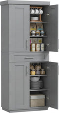 HOMCOM 72' Kitchen Pantry Cabinet, Freestanding Tall Storage Cabinet with 4 Doors, Drawer and 3 Adjustable Shelves for Dining Room, Gray