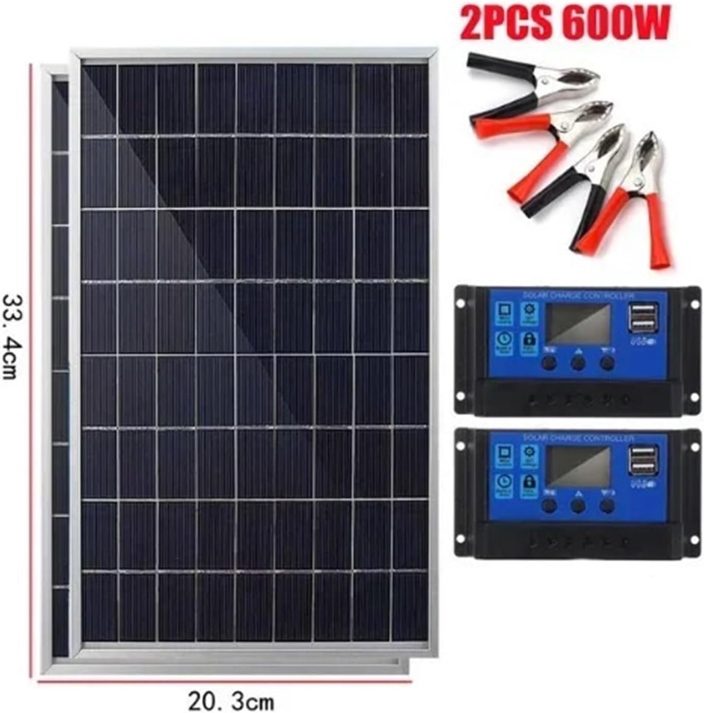 300W Solar Panel Kit 12-18V Polycrystalline Power Portable Outdoor Rechargeable Solar Cell Solar Generator for Home(2PC with 2controller)