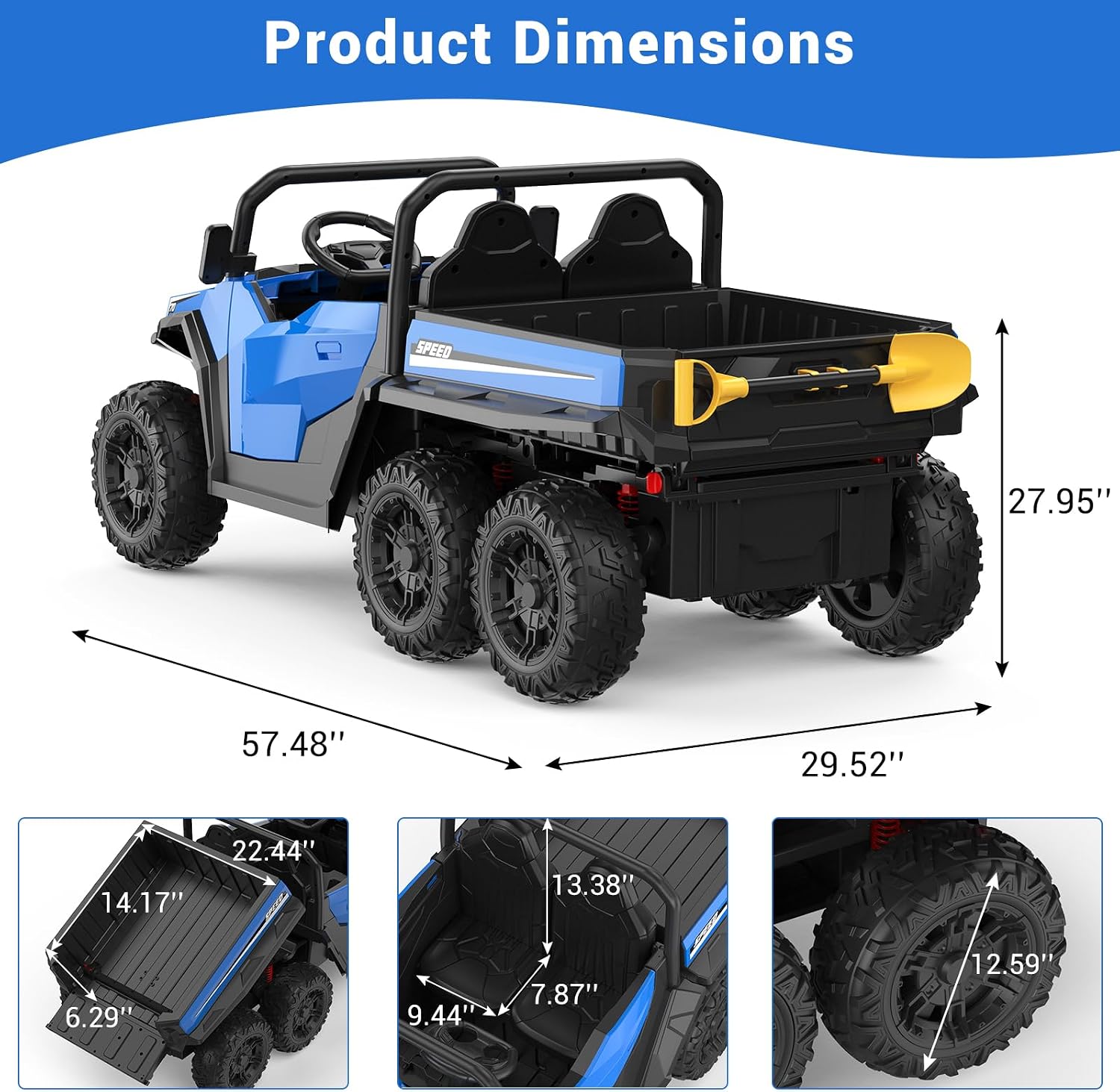 GarveeLife 24V 2 Seater Ride on Dump Truck with Remote Control for Big Kids, 4WD 6 Wheels Ride on Car w/Music Player & LED Lights, Ride Toy Gift for Kid