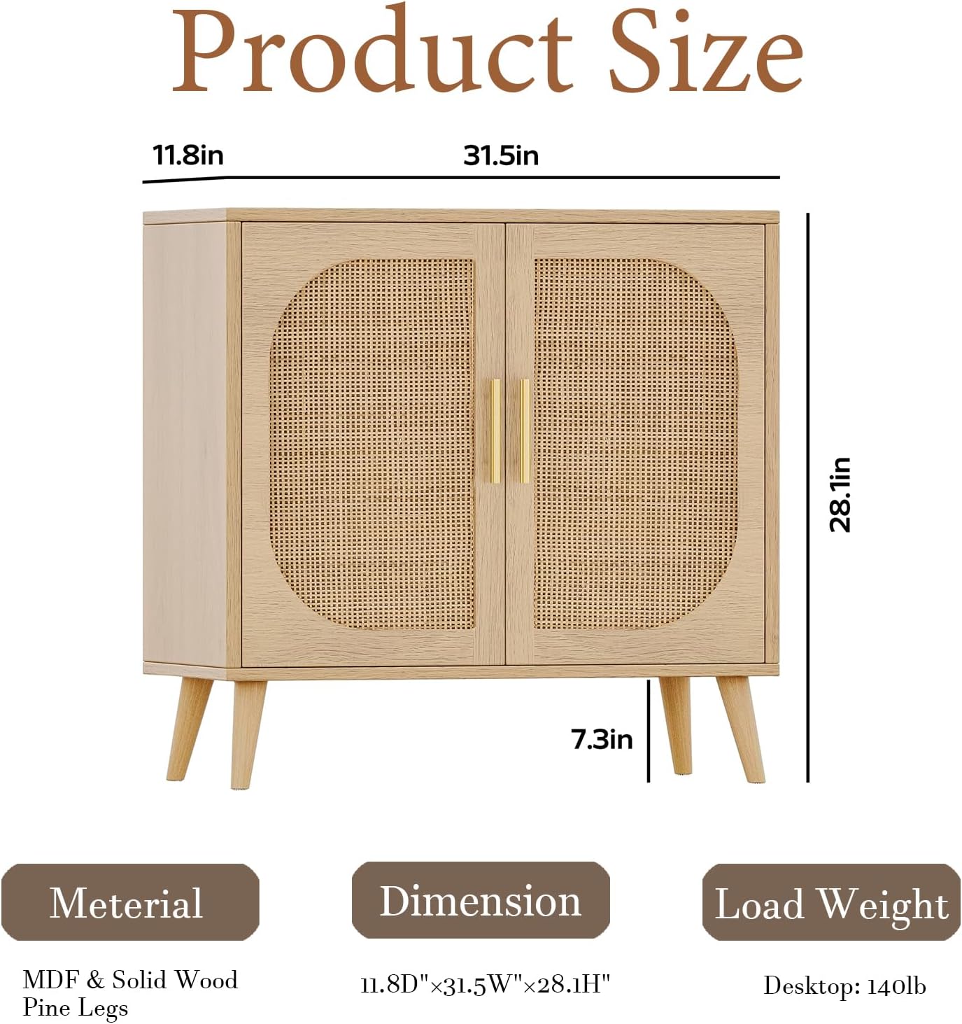 vistavie Buffet Cabinet with Storage, Accent Bathroom Floor Cabinets,Rattan Storage Cabinet with 2 Doors and 4 compartments for Storages,Sideboard Cabinets for Hallway, Entry, Living Room