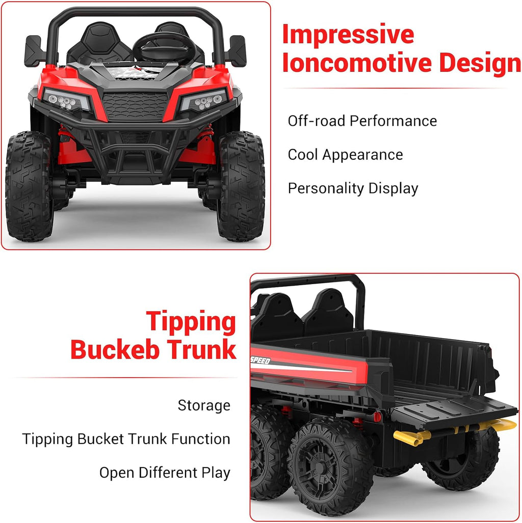 GarveeLife 24V 2 Seater Ride on Dump Truck with Remote Control for Big Kids, 4WD 6 Wheels Ride on Car w/Music Player & LED Lights, Ride Toy Gift for Kid