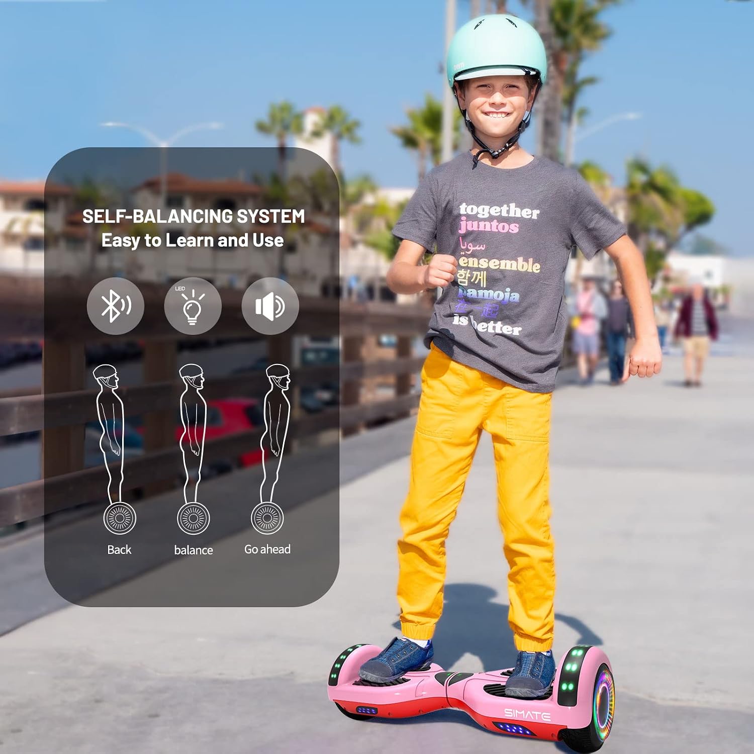SIMATE Hoverboard, Bluetooth All Terrain Hover Boards with LED Lights and APP Control, Gifts for Kids Adults Girls Boys, for All Ages