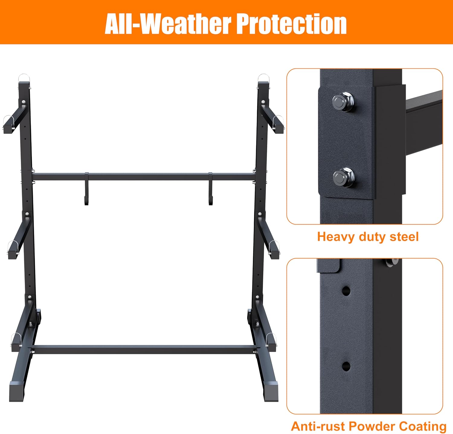 TRUSOON Outdoor Freestanding Kayak Rack, Heavy Duty Kayak Stand for 3 Kayaks, Canoe, Surfboard, Paddle Board Storage, Hold up to 600lbs, Black