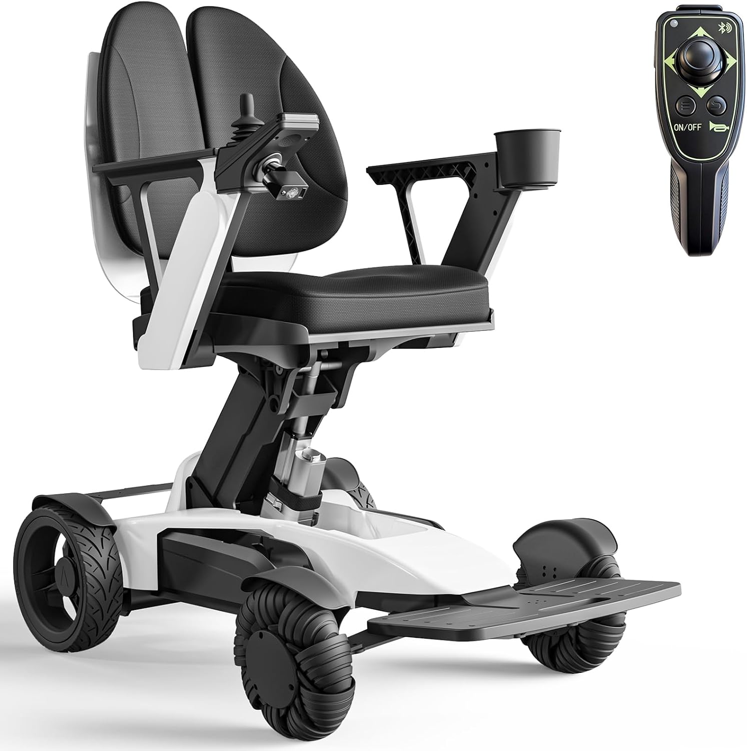 Electric Wheelchair for Adults with Remote Control & Electric Lift, Foldable Power Chair with Adjustable Ergonomic Backrest, Dual Motor All-Terrain Performance for Indoor & Outdoor Use, White
