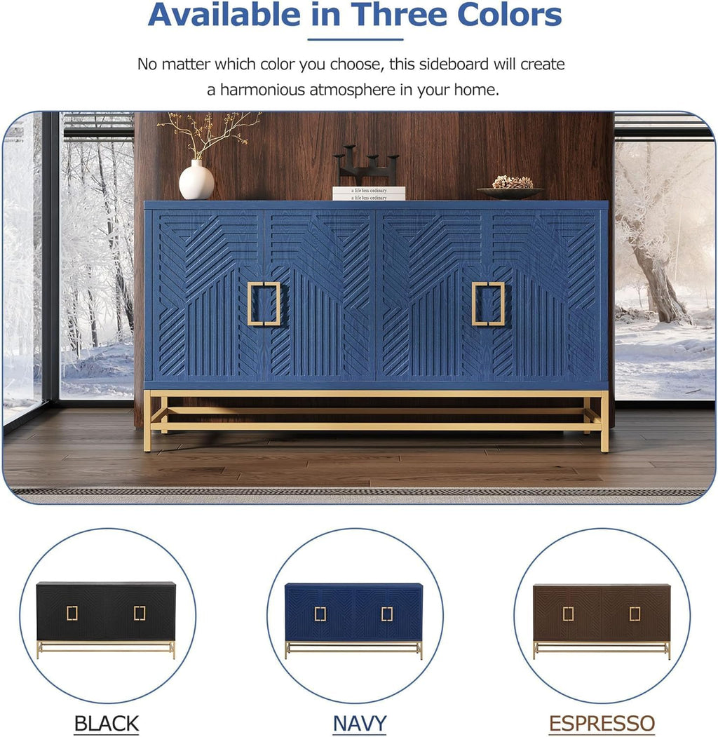 Virubi 60' Sideboard Buffet Cabinet with Storage,Doors& Gold Handles, Wood Modern Sideboard Accent Cabinet,Console Table for Living Room,Hallway,Entryway (Navy Blue)