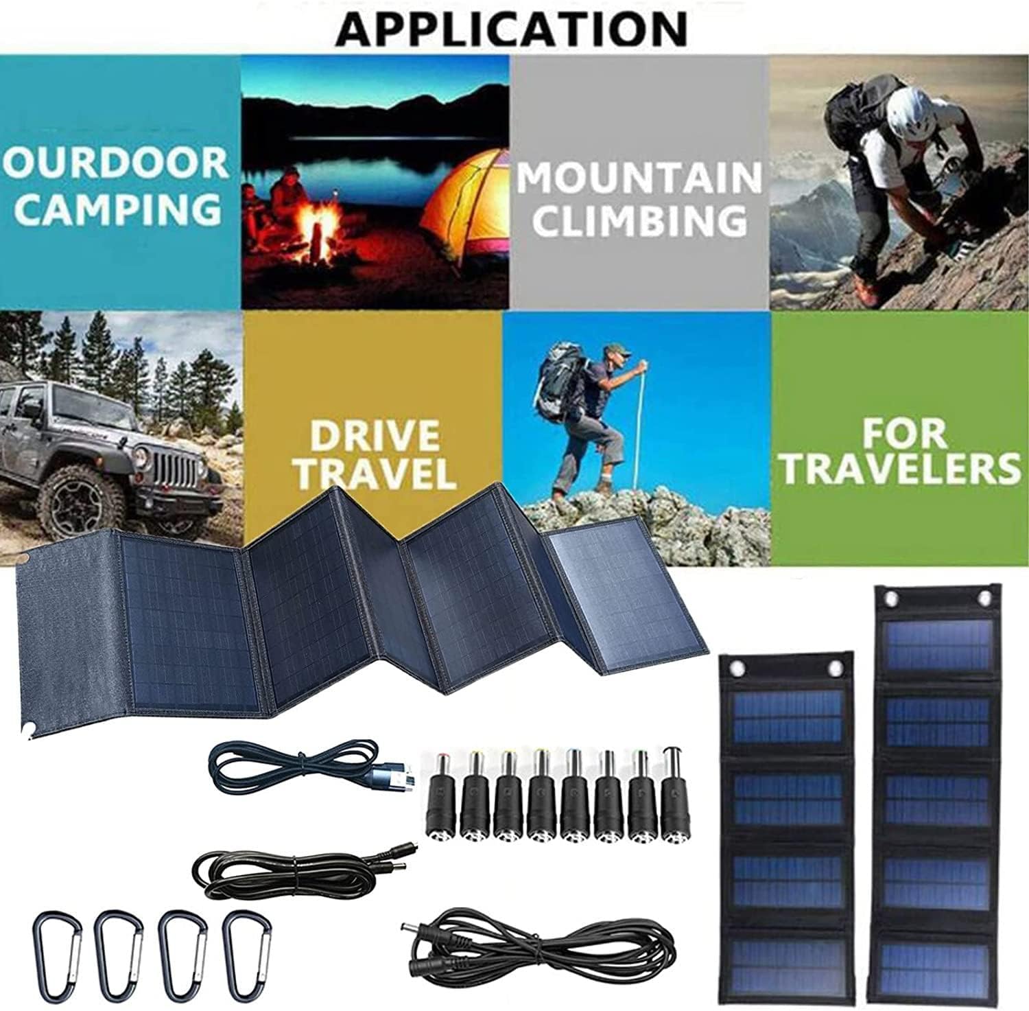 Solar Panel with Adjustable Kickstand, 30/40/50/60W Portable Solar Generator, for Smartphones, Tablets, Cameras, Camping, Hiking, Blackouts, and More,40W