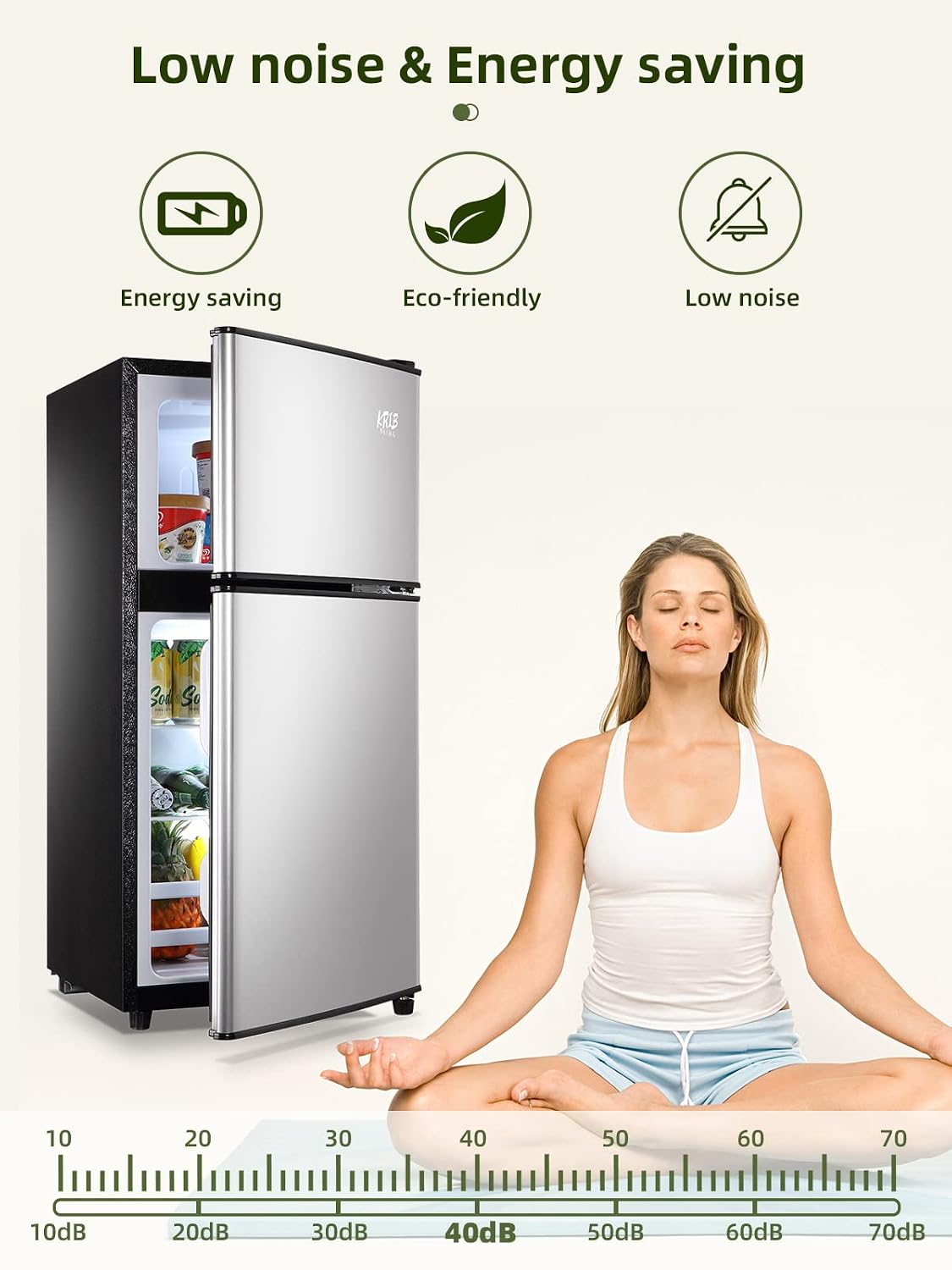 KRIB BLING 3.5 Cu.ft Refrigerators with Freezer, Fridge with 7 Level Temp Adjustable Thermostat, Fridge for Apartment, Office, Basement, Silver
