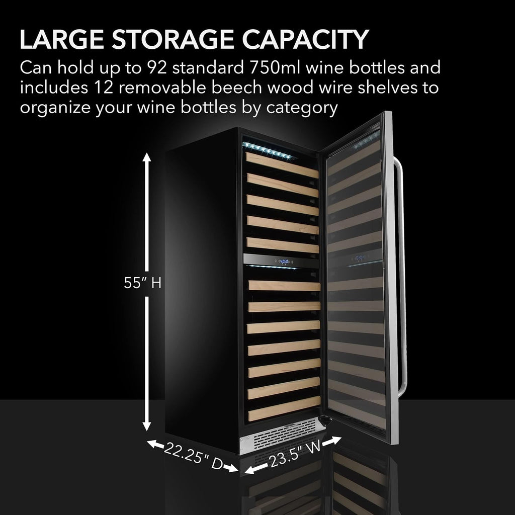 Whynter BWR-0922DZ 92 Built-in or Freestanding Stainless Steel Dual Zone Compressor Large Capacity Wine Refrigerator Rack for Open Bottles and LED Display, Dark Grey