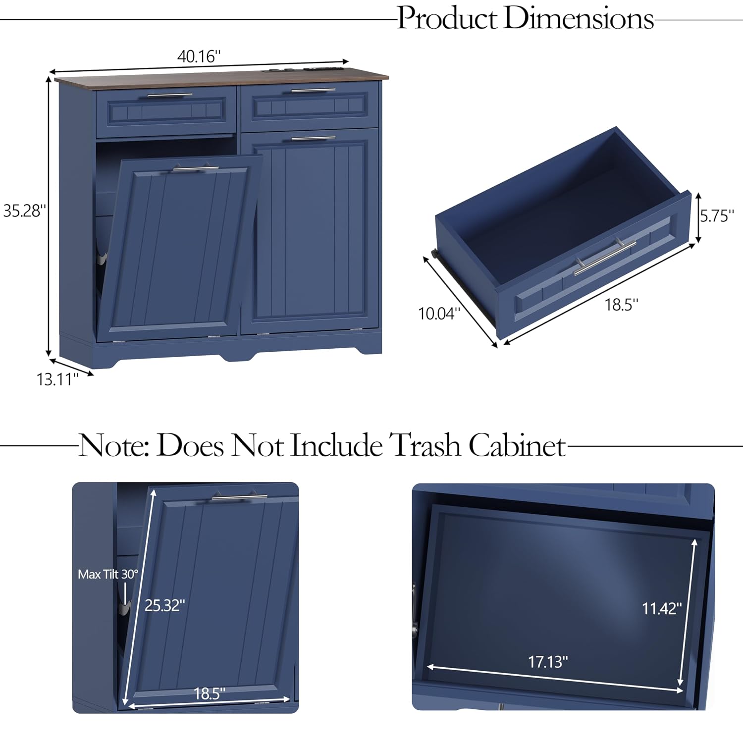 2 x 10 Gallon Double Tilt Out Trash Can Cabinet with Deodorizing Function & Charging Station, Hidden Laundry Hamper Cabinet with Storage Drawers, Garbage Can Holder for Kitchen, Bathroom, Blue