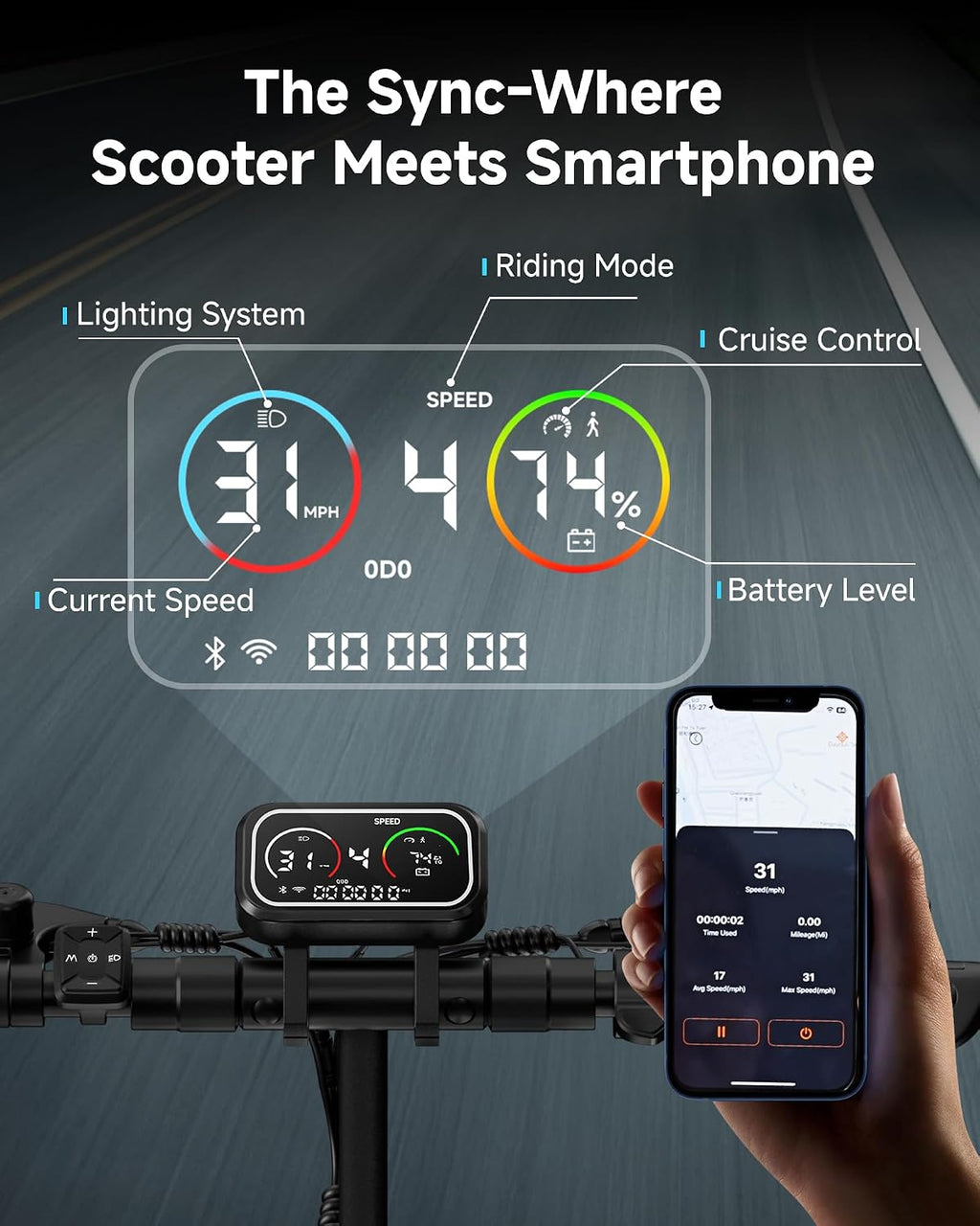 ECOROAD Electric Scooter Adults ES6, 1000W Motor & 31MPH Portable E-Scooter, Up to 37+ Miles Range, 10' Off-Road PneumaticTires, Dual Suspension & Brakes System, RGB Lights & APP Control with Bag