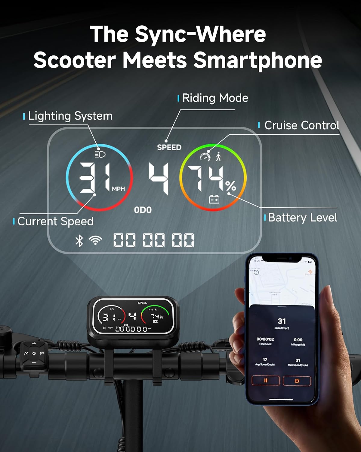 ECOROAD Electric Scooter Adults ES6, 1000W Motor & 31MPH Portable E-Scooter, Up to 37+ Miles Range, 10' Off-Road PneumaticTires, Dual Suspension & Brakes System, RGB Lights & APP Control with Bag