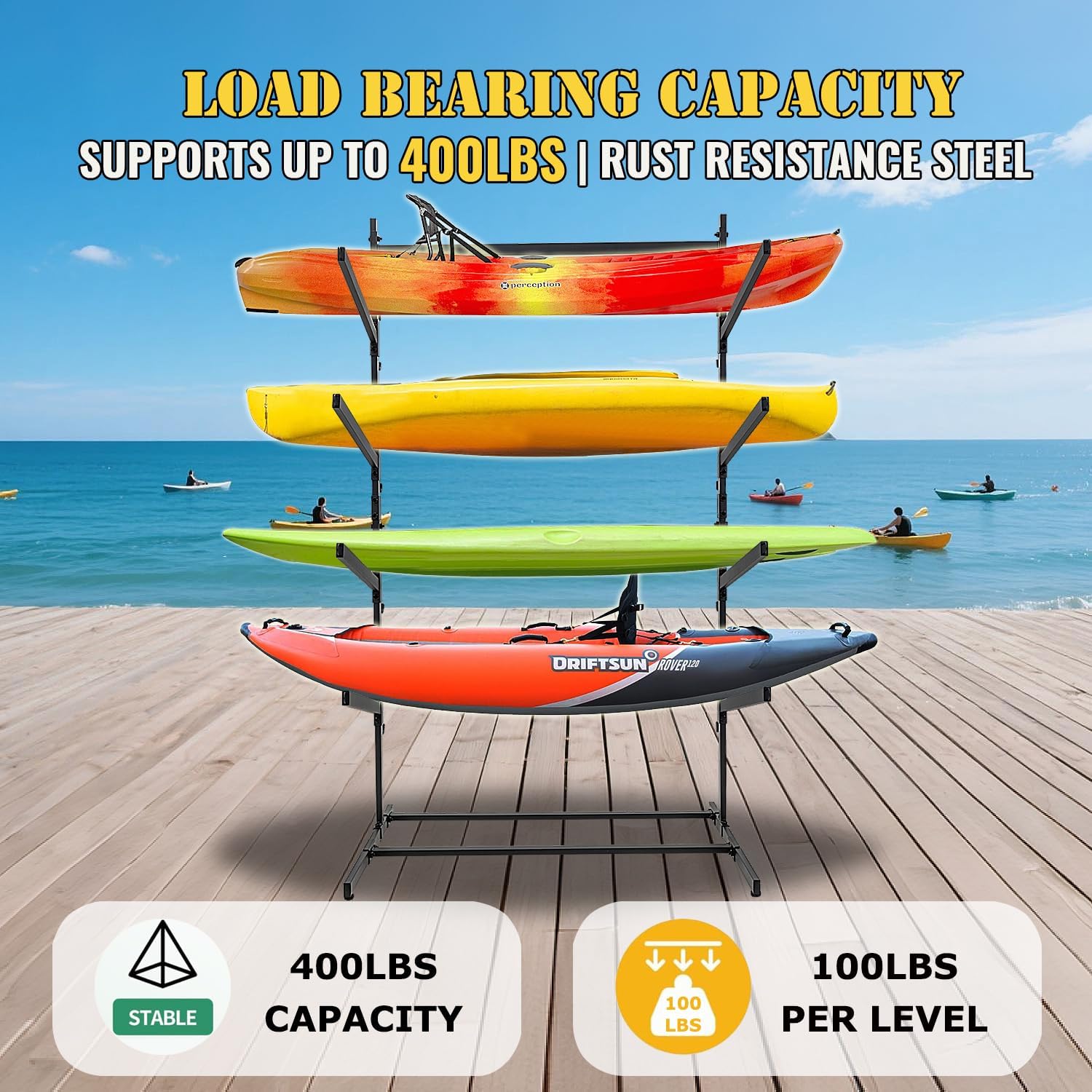 Kayak Storage Rack, Heavy Duty Kayak Racks for Garage and Outdoor Storage, Storage Rack for Kayak, Canoe, Surfboard & Paddleboard.