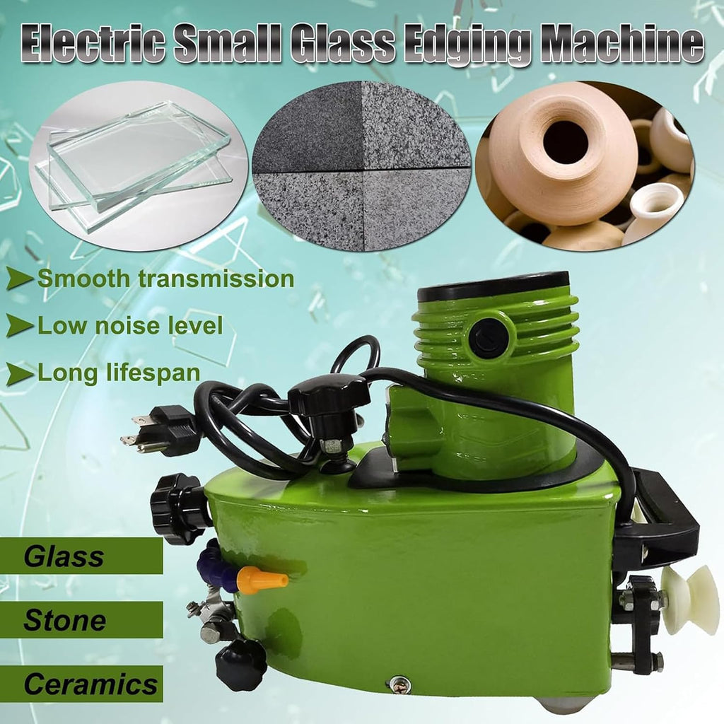 Glass Edger Machine, 800W Electric Portable Glass Grinder with 8 Diamond Wheels, Straight Round Bevel Edge Grinder for Glass, Marble, Stone, Tile, 8000r/min