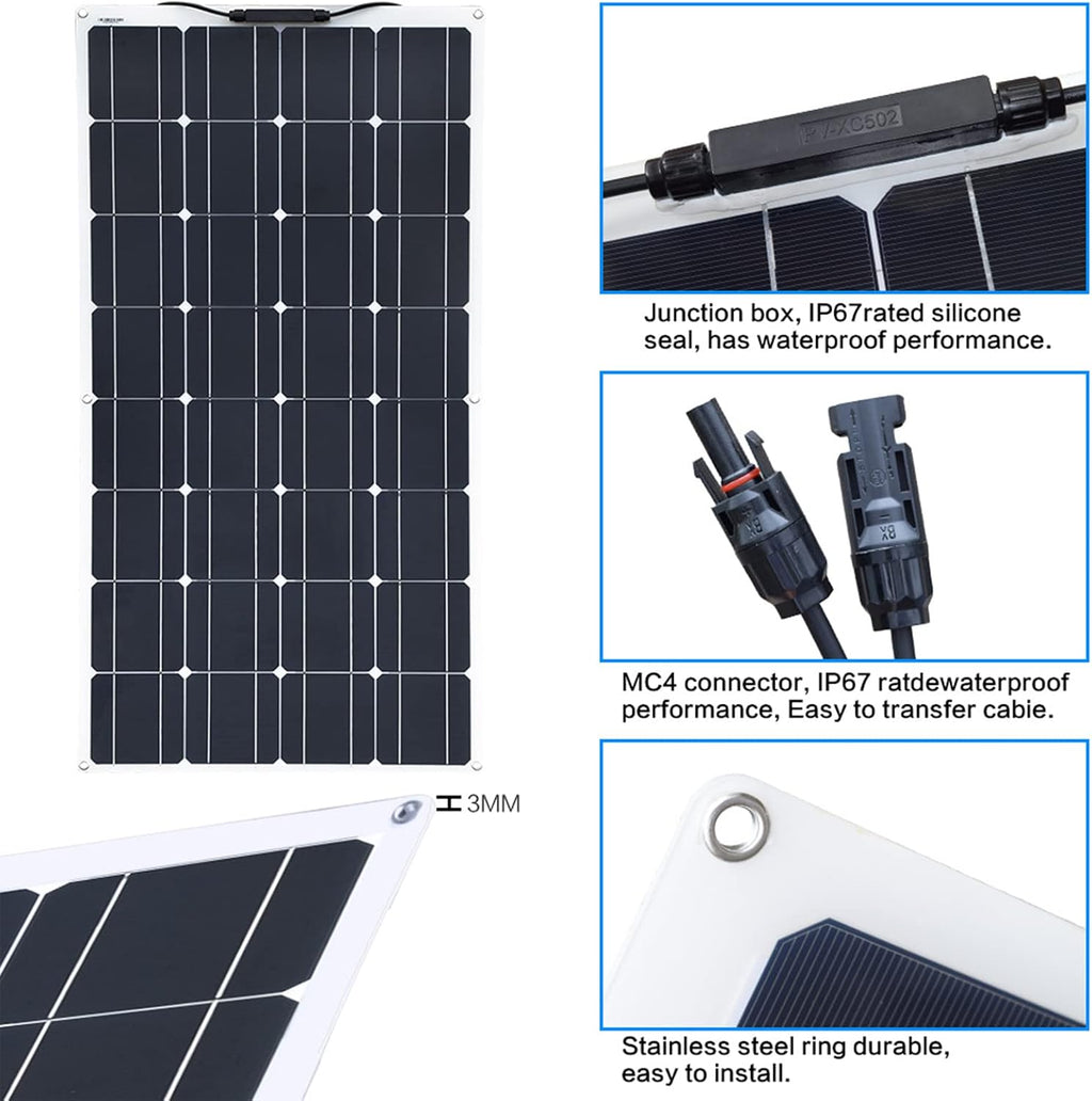 Solar Panel 16V 300W Flexible Solar Panels Solar Module Outdoor Solar Charger Portable Solar Panel Kit Solar Generator Monocrystalline Solar Panel for Motorhomes, Roofs, Boat, Pool,300w