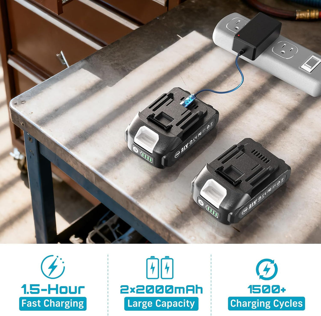 Cordless Electric Ratchet Wrench 3/8', 6' Extended Neck, 3-Speed Adjustable, 74 Ft-lbs Max Torque, 21V Power Brushless Ratchet with 2×2.0Ah Batteries & Fast Charger, 8 Sockets, 1/4'& 1/2' Adapter