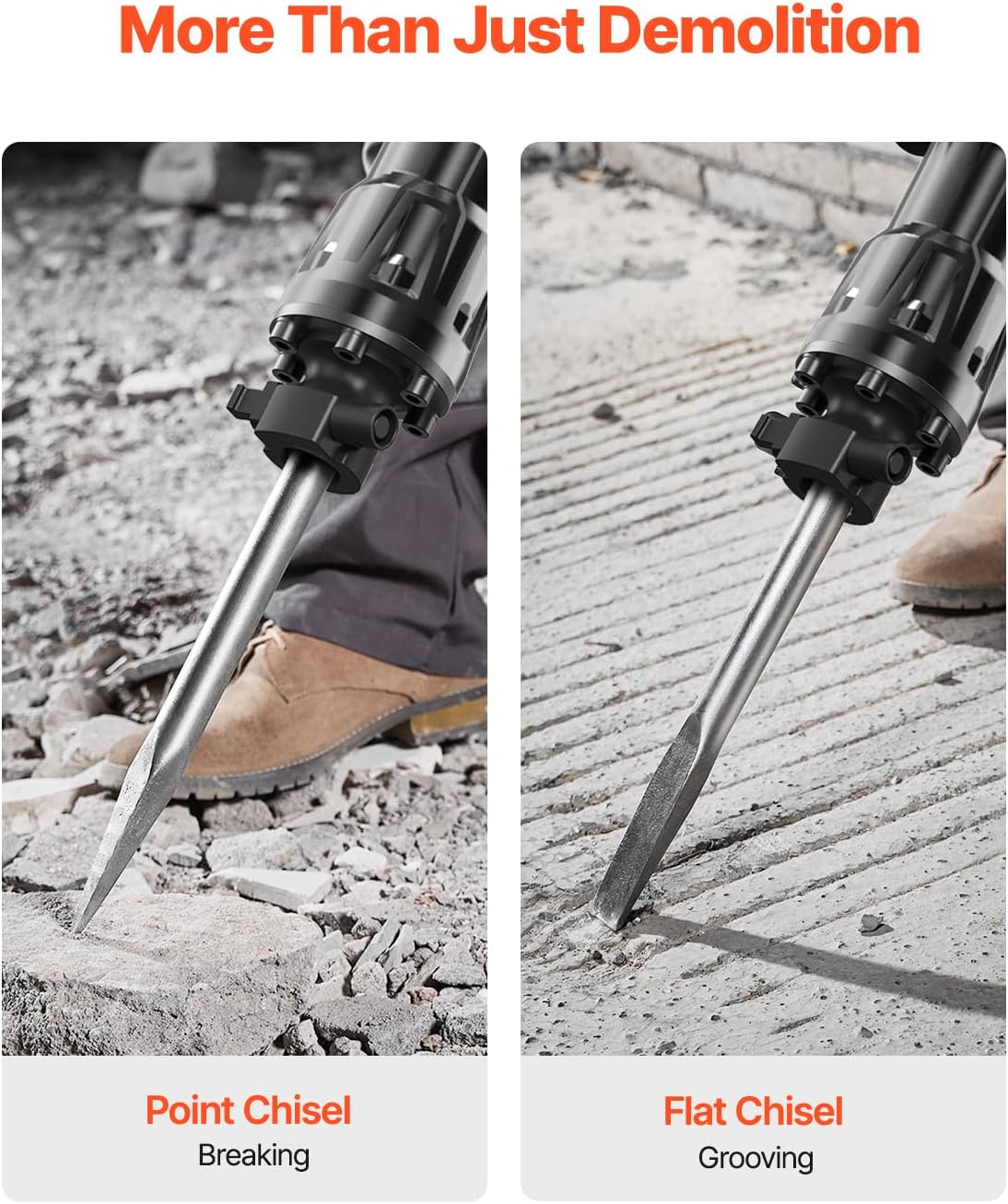 VEVOR 3500W Electric Demolition Hammer, 1900 BPM Durable Jack Hammer, Concrete Breaker with 2 Chisels, Gloves, and a 360° Rotatable Handle for Efficient Trenching, Black