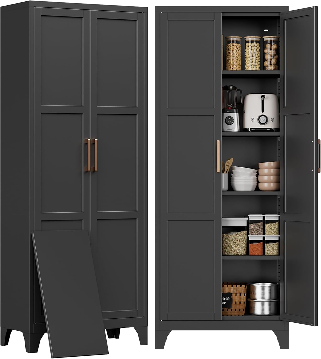 Pantry Cabinets for Kitchen,70.8' Tall Storage Cabinets,Metal Pantry Storage Cabinet with 2 Doors and 4 Adjustable Shelves for Kitchen/Black