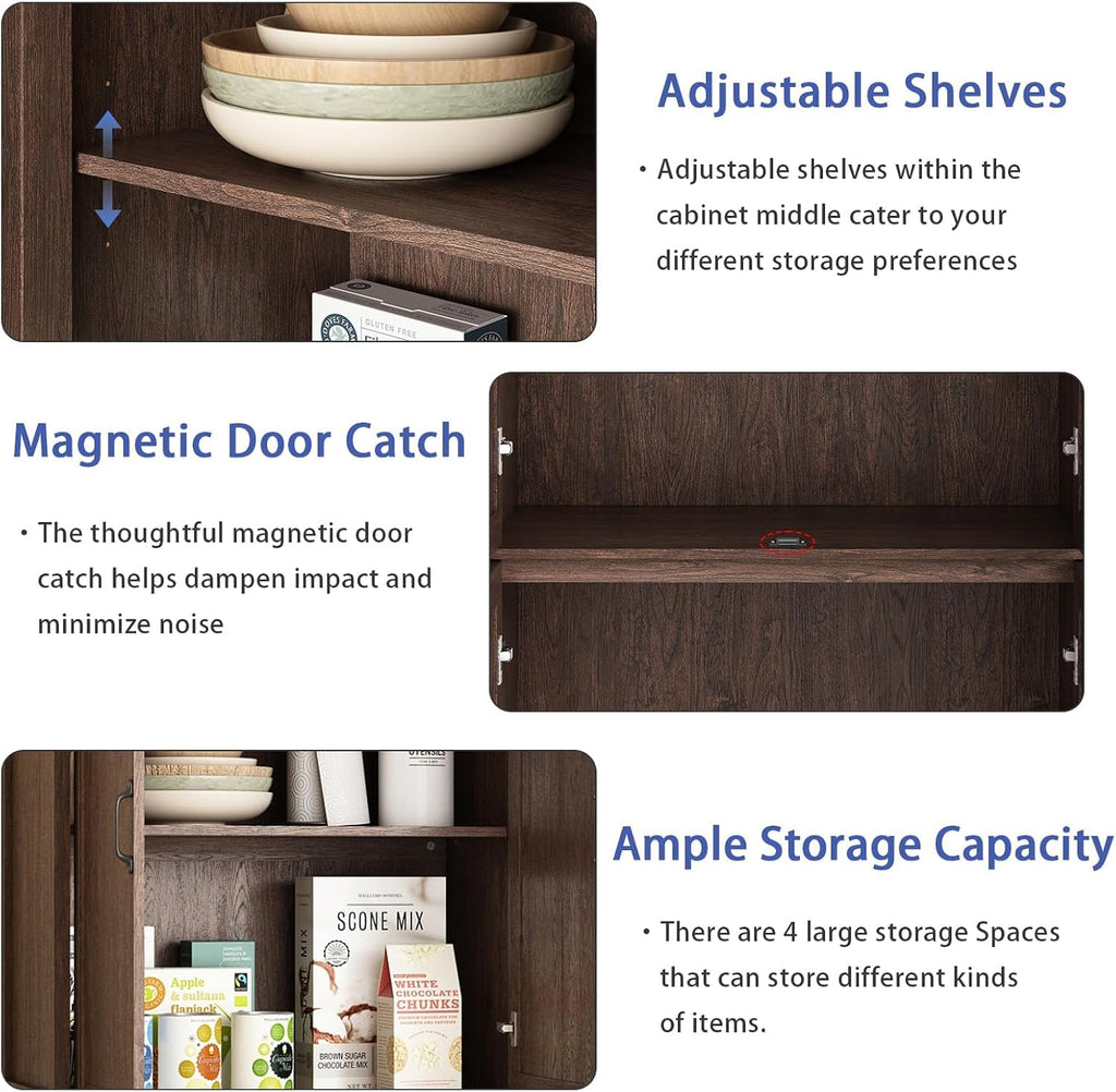 Tradare 71'' Tall Pantry Cabinet Set of 3, Farmhouse Kitchen Pantry Storage Cabinet with Barn Door and Adjustable Shelves, Rustic Wood Freestanding Cupboard for Kitchen, Dining Room, Brown