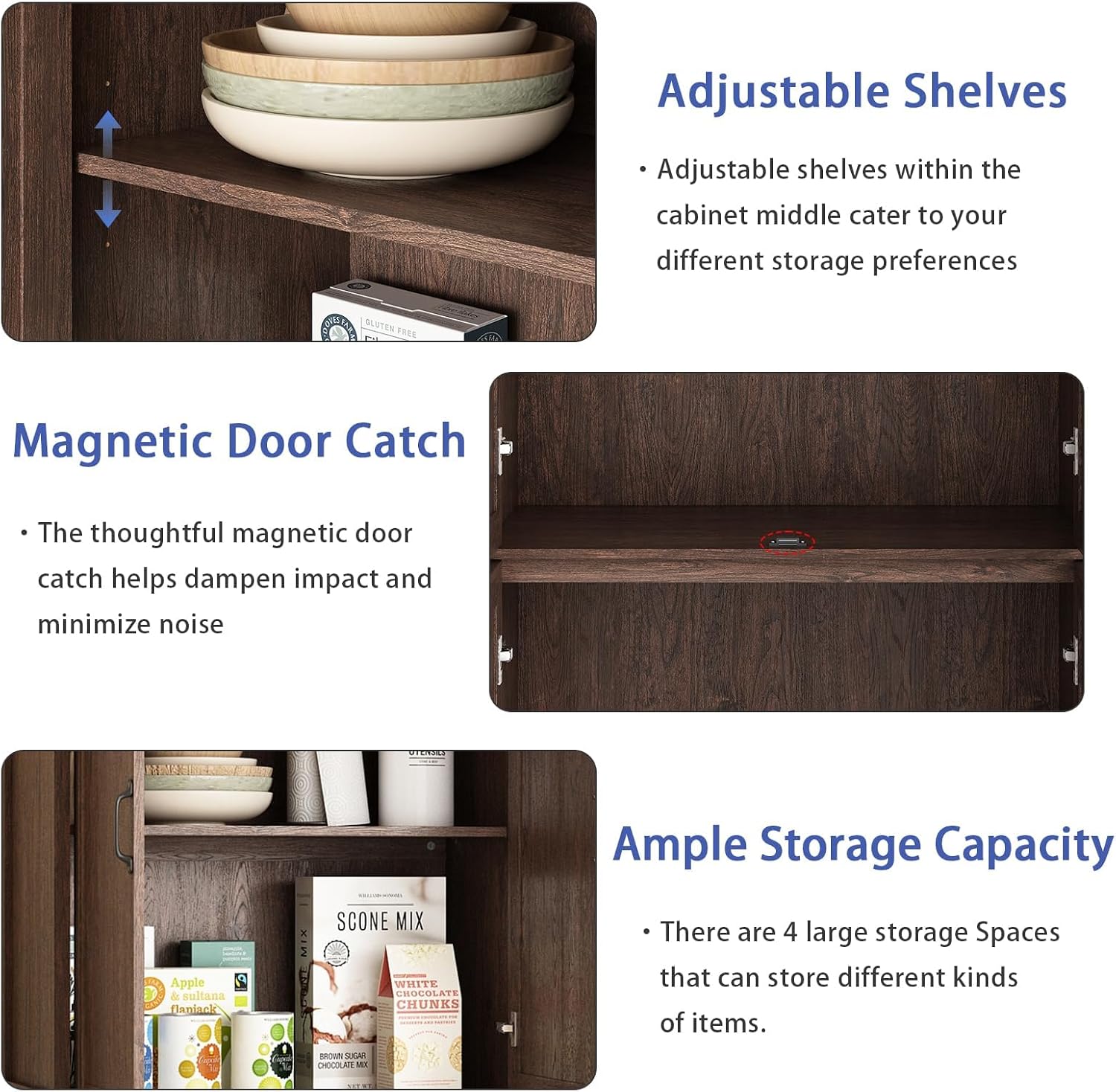 Tradare 71'' Tall Pantry Cabinet Set of 2, Farmhouse Kitchen Pantry Storage Cabinet with Barn Door and Adjustable Shelves, Rustic Wood Freestanding Cupboard for Kitchen, Dining Room, Brown