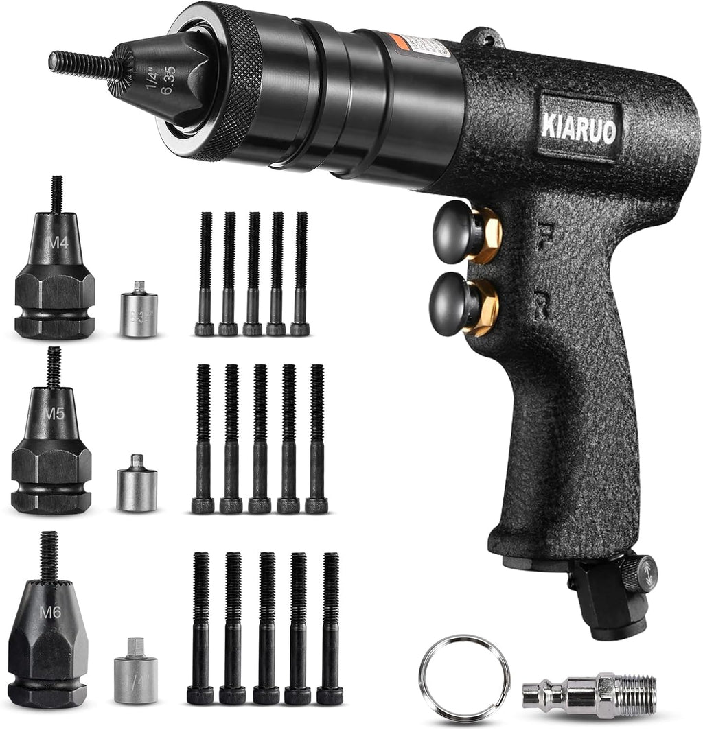 Pneumatic Rivet Nut Gun M4,M5,M6 with Replacement Mandrels, RPM 1500 Industrial Grade Pull Rivnut Gun MODEI:LM08 Button Switch