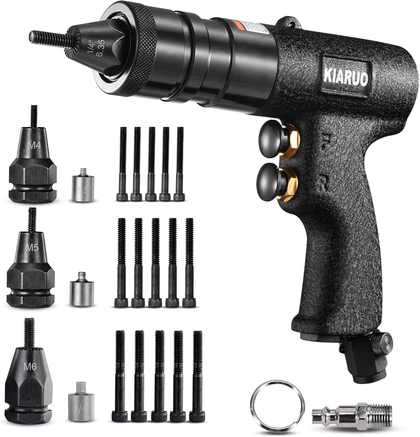 Pneumatic Rivet Nut Gun M4,M5,M6 with Replacement Mandrels, RPM 1500 Industrial Grade Pull Rivnut Gun MODEI:LM08 Button Switch
