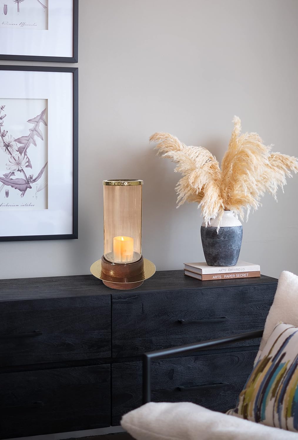 A&B Home Acacia Wood Candle Holder - Wood Candle Holder with Glass Hurricane, Decorative Tabletop Lighting, Living Room Coffee Table Accent Piece Dining Table Centerpiece, 8' x 8' x 14'