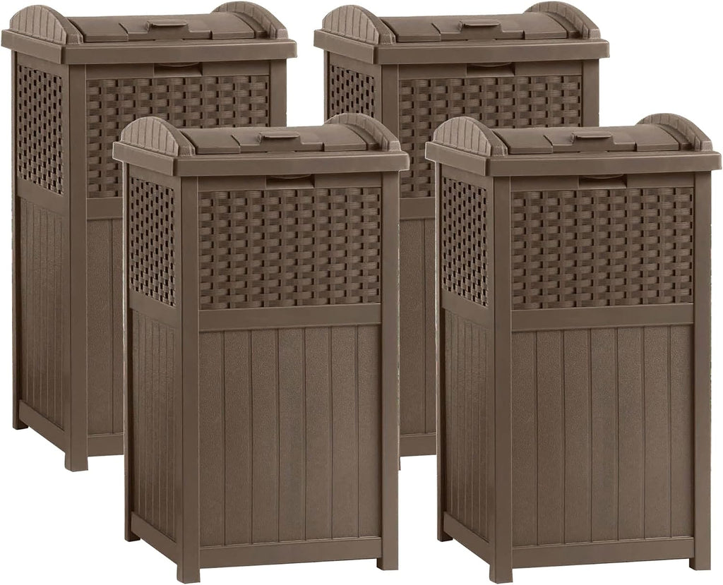Suncast Trash Hideaway 33 Gallon Resin Wicker Outdoor Garbage Container (4 Pack)