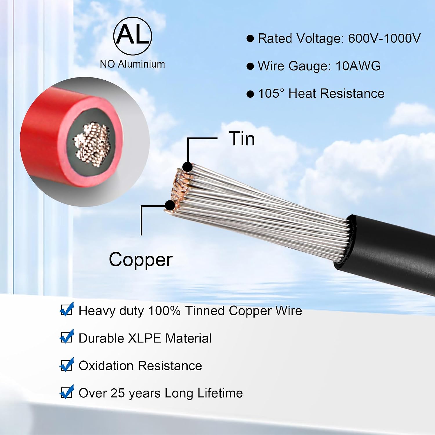 100 FT 10AWG Solar Panel Extension Cable,10 Gauge Extension Cord,5FT 10FT 20FT 30FT 50FT 100FT Solar Panel Wire with Extra Fair of Female and Male Connectors Solar Adapter for RV, Photovoltaic Systems