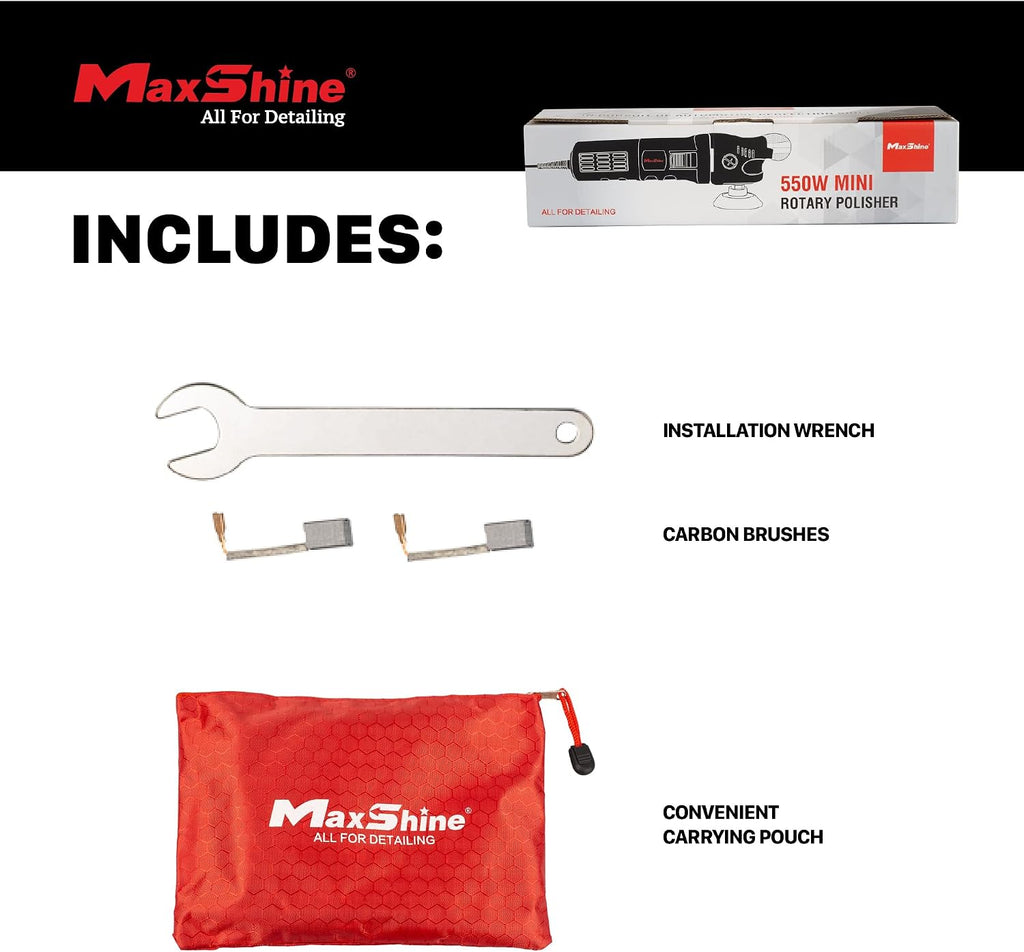 Maxshine M550 Rotary Polisher | 550W Motor, 3' Backing Plate, 6-Speed, 5/8' Thread | Compact Detailing Buffer for Auto, Boat & Marine Paint Correction, Swirl & Scratch Removal, Glossy Finish