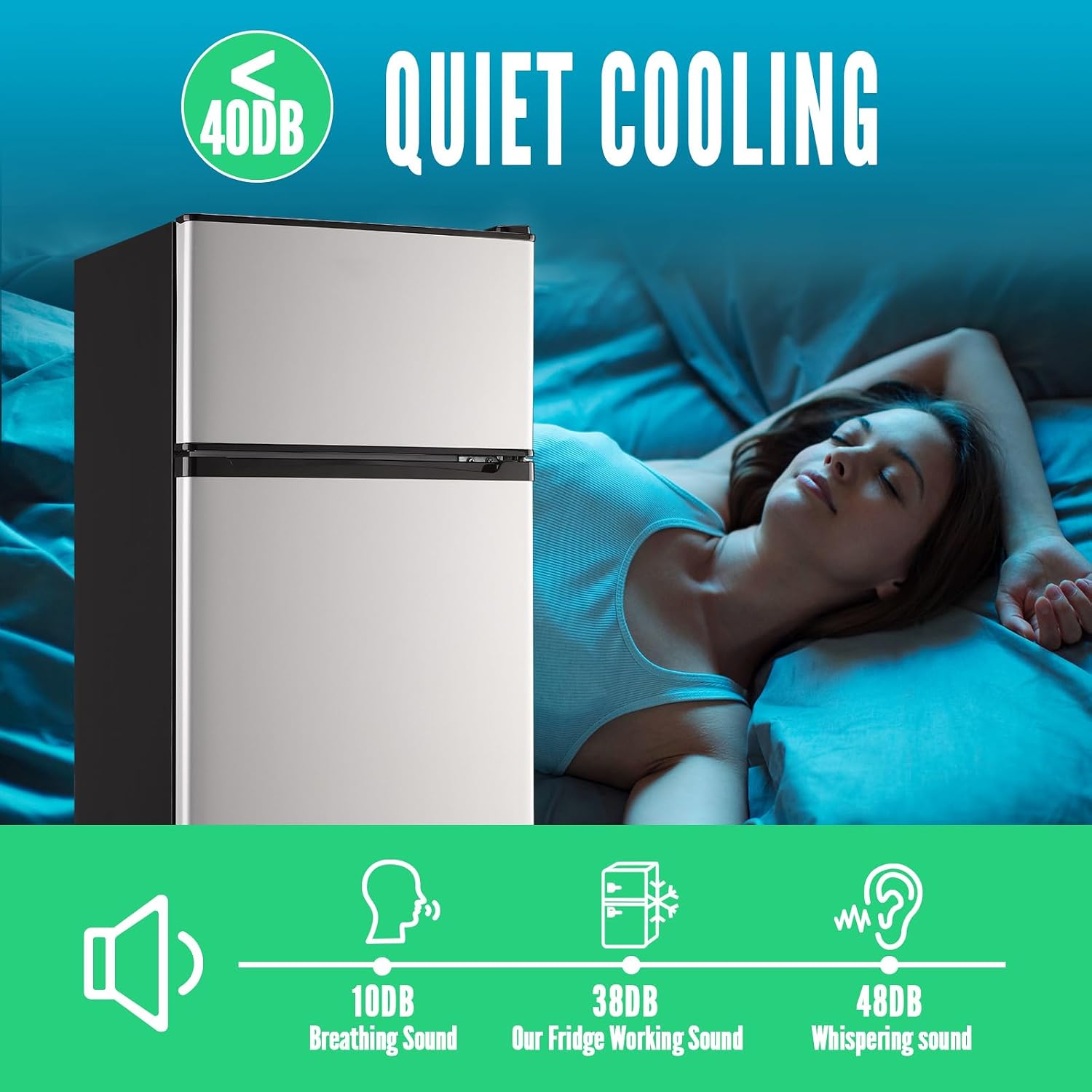 WANAI 2 Door Small Refrigerator with Freezer-on-top, Spacious Capacity Mini Fridge with 7-Level Adjustable Thermostat & 2 Removable Shelves Silver