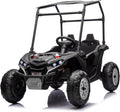 2-Seater Kids Ride On Utv, 24V 4WD Electric Truck with Sun Shade,Remote Control, Adjustable High/Low Speed, Led Lights, 4 Shock Absorbers, One-Button Start, and Music Player,Black