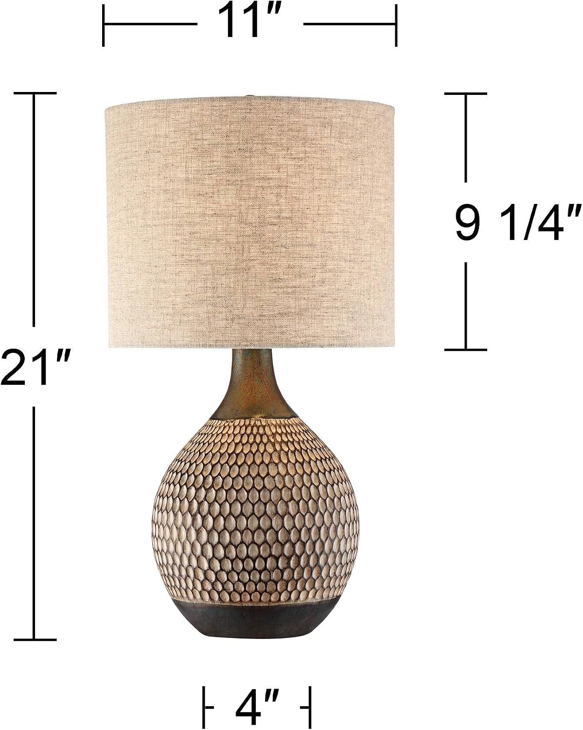 360 Lighting Emma Mid Century Modern Style Accent Table Lamp 21' High Brown Textured Wood Ceramic Oatmeal Fabric Drum Shade Cottage Core Decor for Living Room Bedroom House Bedside Nightstand Home