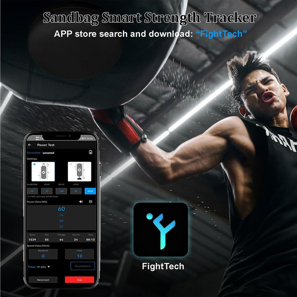Smart Force Tracker for Punching Bag - Real-Time Data Monitoring, 200H Battery, Voice Feedback, 3 Training Modes， Speed Sensor with App for Boxing, MMA, Kickboxing Training,White
