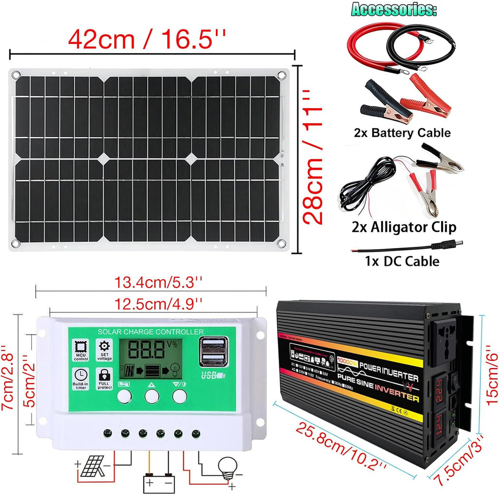 10000W Off-Grid Solar Power Kit for RVs & Boats, Pure Sine Wave Inverter with 50A PWM Controller, Emergency Power Solutions, Renewable Energy System