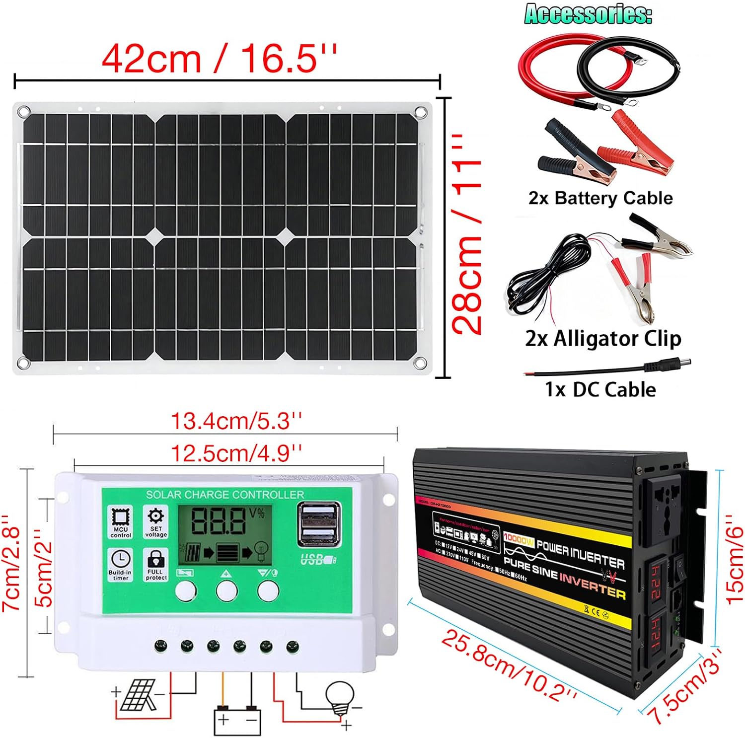 10000W Off-Grid Solar Power Kit for RVs & Boats, Pure Sine Wave Inverter with 50A PWM Controller, Emergency Power Solutions, Renewable Energy System