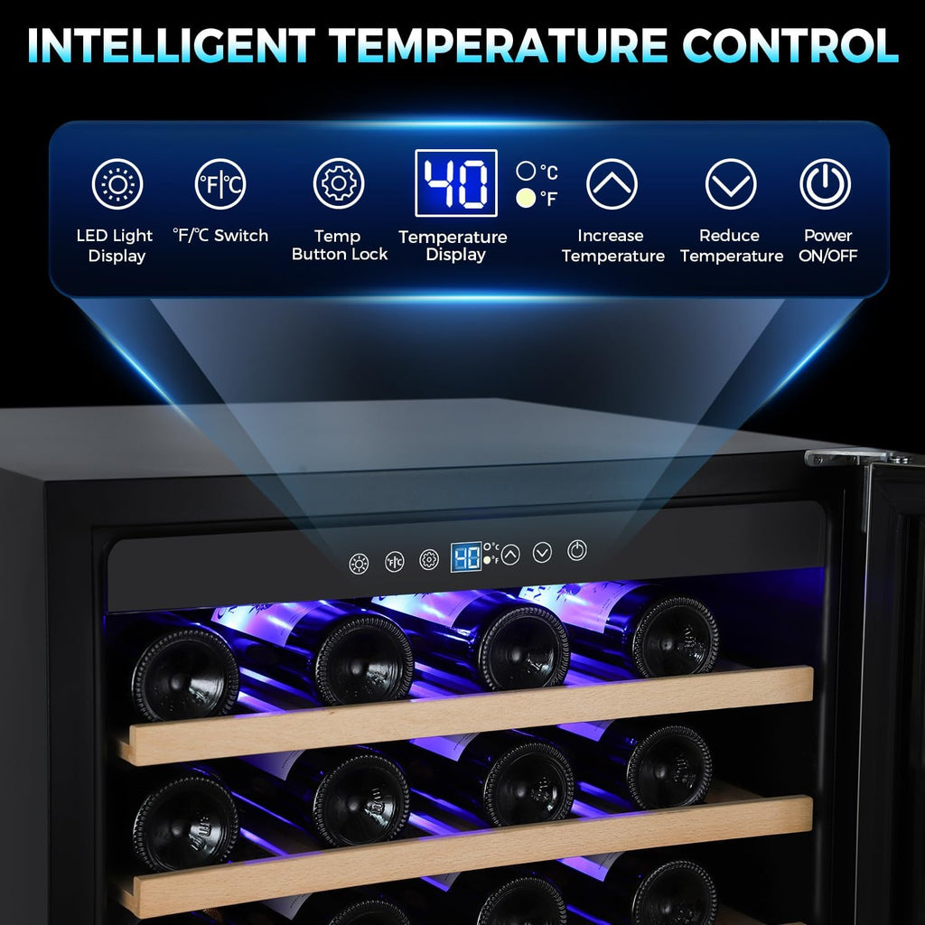 ORYMUSE 24 Inch Wine Fridge, 54 Bottle Wine Cooler Refrigerator with Stainless Steel Glass Door, LED Display, Upgraded Compressor, Built-In or Freestanding for Home Bar Kitchen