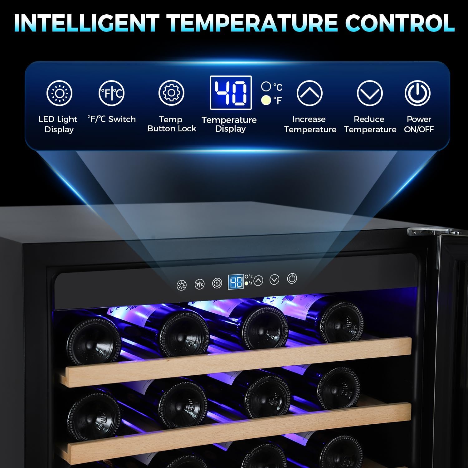 ORYMUSE 24 Inch Wine Fridge, 54 Bottle Wine Cooler Refrigerator with Stainless Steel Glass Door, LED Display, Upgraded Compressor, Built-In or Freestanding for Home Bar Kitchen