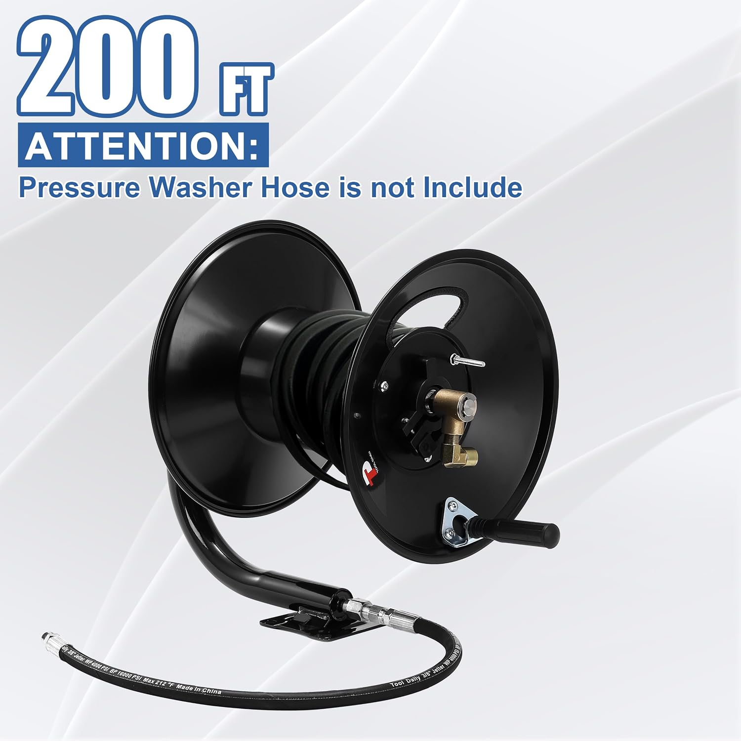 Tool Daily Pressure Washer Hose Reel 200 FT, Heavy Duty Steel Hose Reel for Power Washer, 3/8' Hose Reel Hand Crank, 4000 PSI