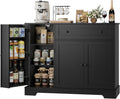 HOSTACK Buffet Cabinet with Storage, Modern Sideboard Buffet with Doors, Wood Coffee Bar Kitchen Storage Cabinet with Drawer and Adjustable Shelf for Kitchen, Dining Room, Living Room, Black