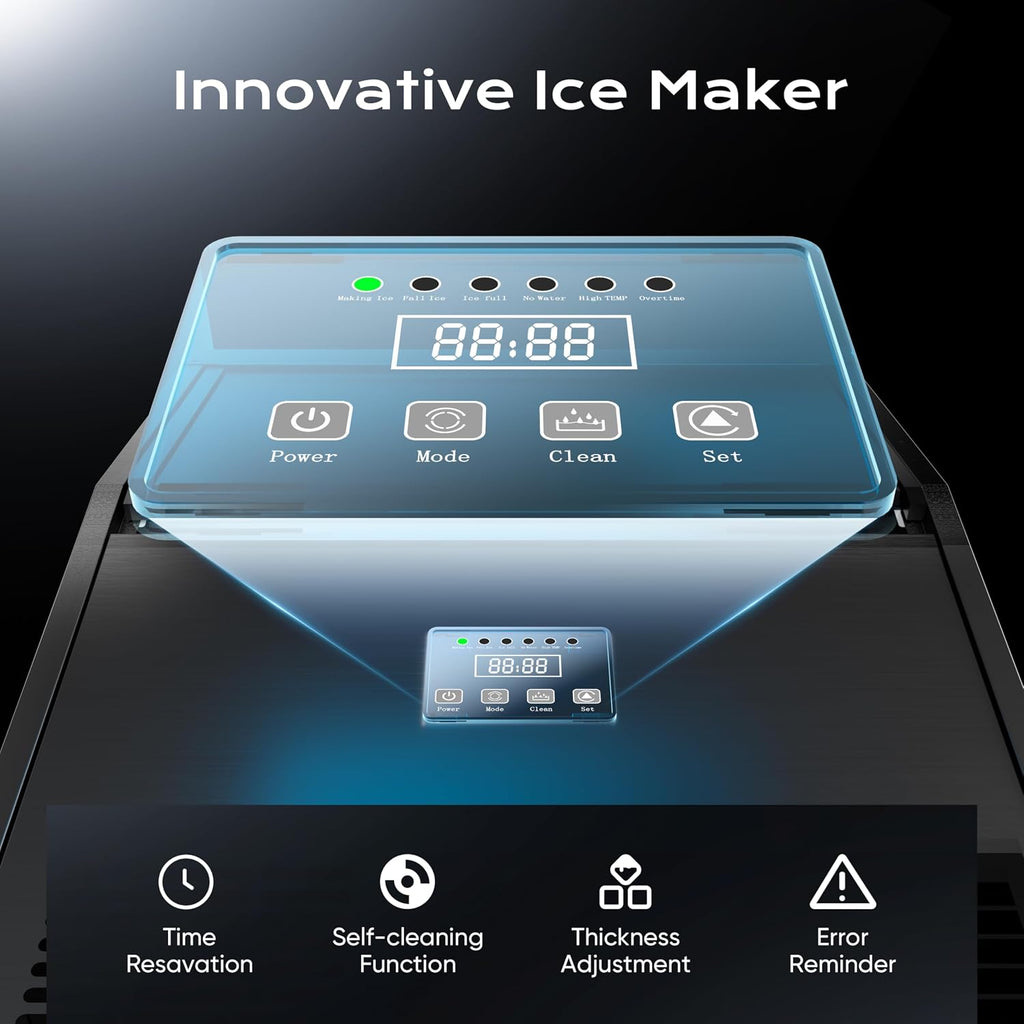 Coolake Commercial Ice Maker Machine 200 Lbs/24H with 50 Lbs Storage Bin, Stainless Steel Under Counter Ice Machine, Self Cleaning Freestanding Ice Maker for Home Bar Garage Outdoor Kitchen