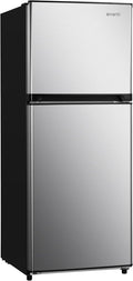 Avanti Apartment Size Refrigerator Frost-Free Defrost with Top Freezer Adjustable Glass Shelves LED Lighting Reversible Door 10.0 Cu. Ft., in Stainless Steel