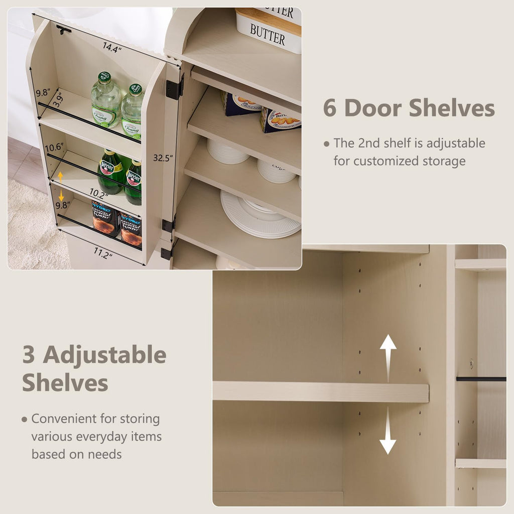 IFBUY 71' Tall Arched Bathroom Storage Cabinet, Modern Fluted Storage Cabinet w/Doors, 3 Adjustable Shelves, 6 Door Shelves, Wood Freestanding Cabinet for Bathroom, Entryway, Hallway, Cream