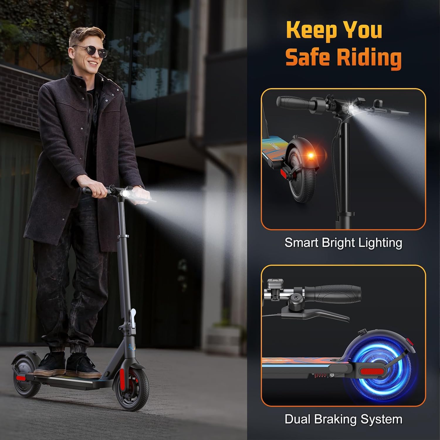 Caroma Electric Scooter Adults, 350W/500W Motor, Top Speed 20/25 Mph & 30 Miles Range, 8.5' Solid Tires, Cruise Control E Scooter for Adults