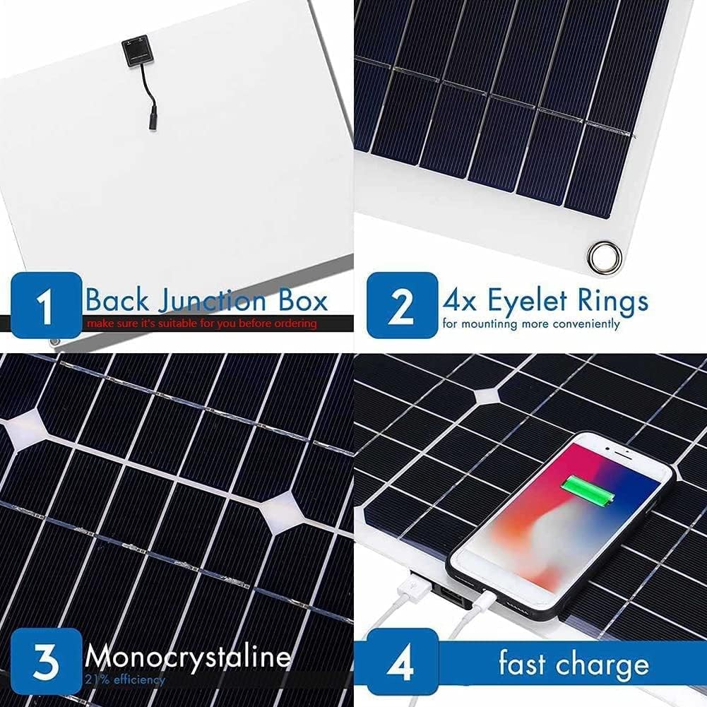 Portable Solar Panels 100w 18v Flexible Monocrystalline Solar Panel, Waterproof PV Module 10a Solar Controller for Mobile Houses, Cars, Boats, RV Marine Boat Off Grid System