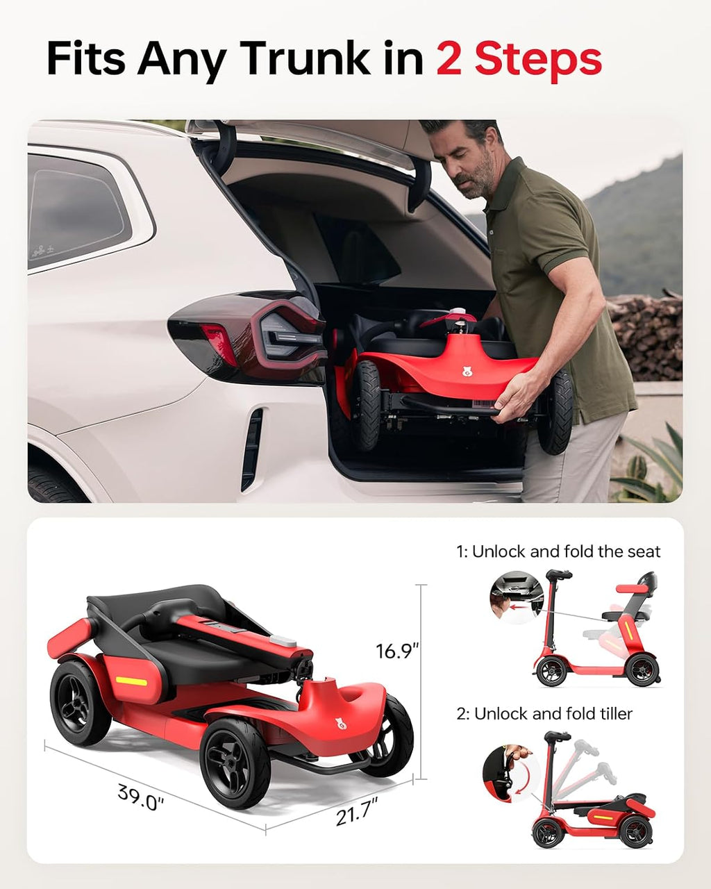 Paiseec Mobility Scooter S3 Pro 40 Miles, Airline Approved Mobility Scooter for Seniors, Intelligent Speed Control Foldable Mobility Scooters, 250W Powered All Terrain Mobility Scooters for Adults