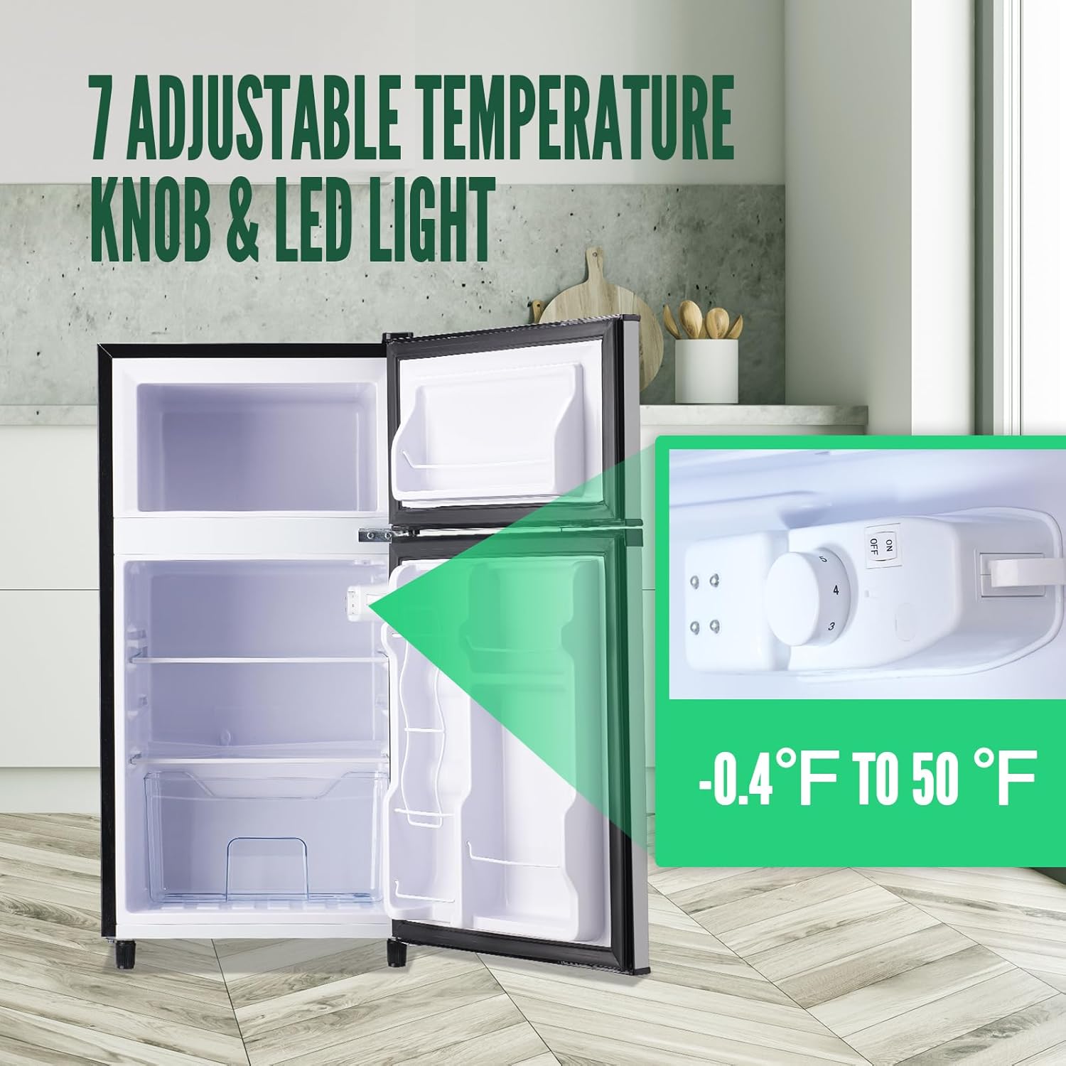 WANAI 2 Door Small Refrigerator with Freezer-on-top, Spacious Capacity Mini Fridge with 7-Level Adjustable Thermostat & 2 Removable Shelves Silver